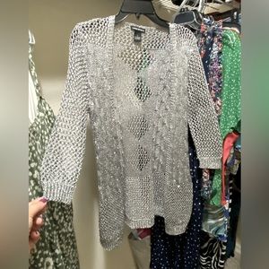 Gorgeous Holiday Mesh Cardigan; Small (S); Shimmery; Silver; Lauren Michelle